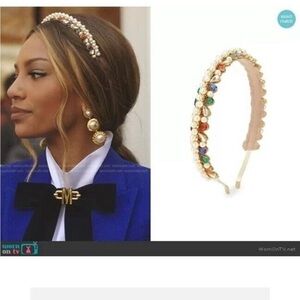 Anthropologie DEEPA GURNANI Headband Crystal  Faux Pearl Nieve Metal Hairpiece